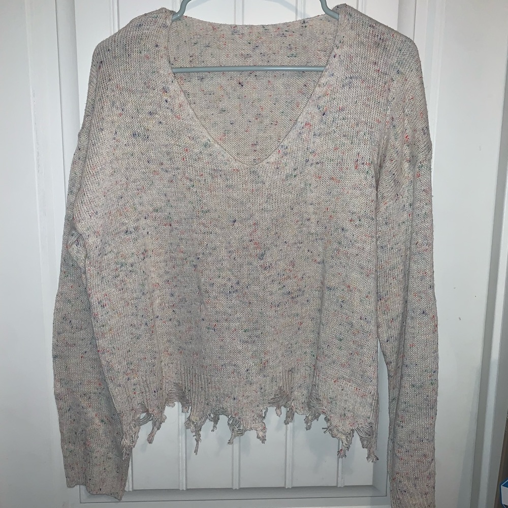 Cream, frayed confetti sweater